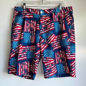 HRESKI USA Patriotic Golf Shorts Size 36 (Loudmouth Style)  Blue Red White  ~EUC